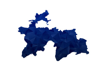 Fototapeta premium Tajikistan Map - Polygon Style Vector Illustration in Dark Blue Gradient, Low Poly Geometric Design, Isolated on White Background for Infographics and Education.