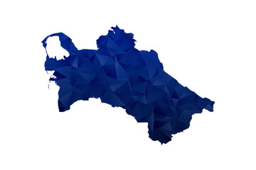 Fototapeta premium Turkmenistan Map - Polygon Style Vector Illustration in Dark Blue Gradient, Low Poly Geometric Design, Isolated on White Background for Infographics and Education.