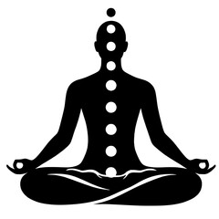 Minimalist Meditation Silhouette with Seven Chakra Dots for Energy Healing and Alignment

