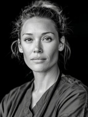 Female medical professional in scrubs with stethoscope