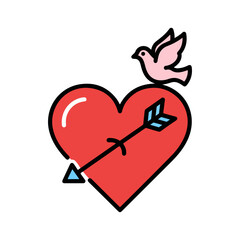 Red Heart Pierced by Arrow with Pink Dove Icon