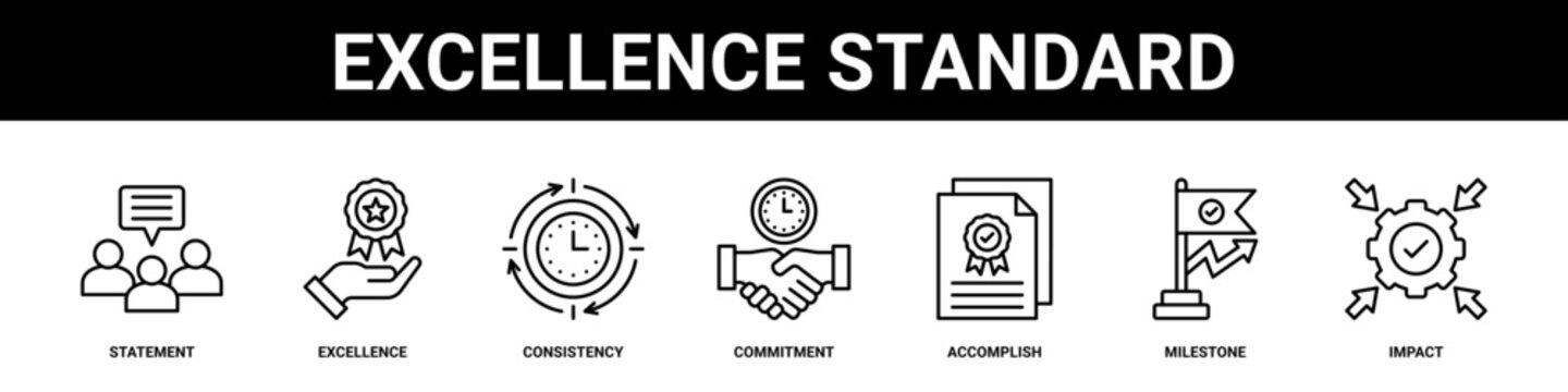 Excellence Standard web banner icon set collection solid style.