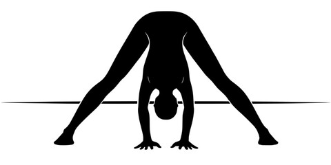Minimalist Wide-Legged Forward Fold Yoga Silhouette with Horizon Line for Grounding and Surrender

