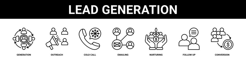 Fototapeta premium Lead Generation web banner icon set collection solid style.