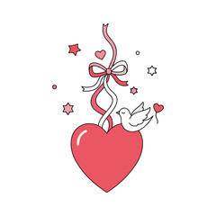 Hanging Red Heart with Dove, Ribbon, and Stars