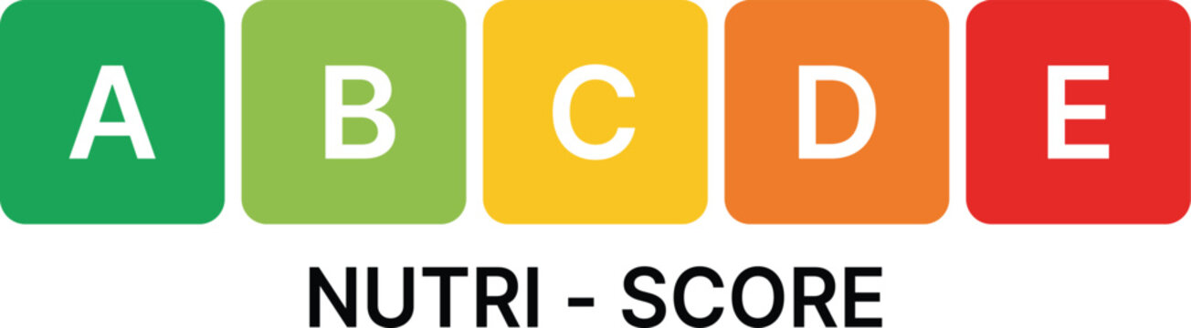 Nutri Score grading system with letters ABCDE in colored squares nutrition label food rating