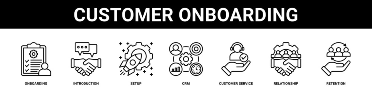 Customer Onboarding web banner icon set collection solid style.
