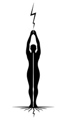 Minimalist Standing Yoga Silhouette Channeling Lightning Bolt for Energy and Manifestation

