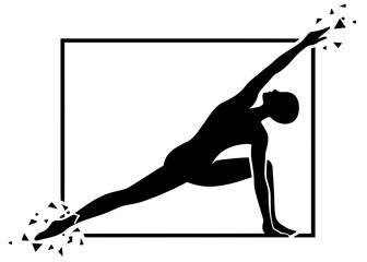Minimalist Silhouette of Person in Extended Side Angle Pose Breaking Through Frame for Limitless Potential

