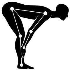 Minimalist Yoga Silhouette in Halfway Lift with Joint Dots and Constellation Lines for Biometrics

