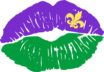 Mardi Gras Lips SVG, Fleur de Lis Svg, Distressed Kiss Svg © Joe