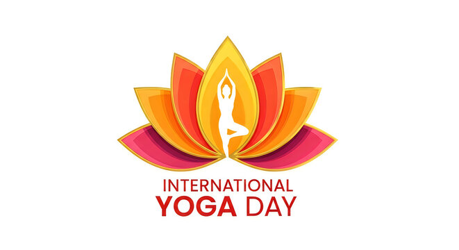 International yoga day logo with lotus and yoga pose
