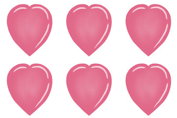 Six pink heart icons in a grid for love, romance, and friendship themes