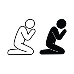 Praying Person Icon, Prayer Pose Human Pictogram Symbol Illustration