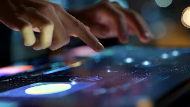 Closeup of hands navigating a touchscreen on a desktop device focusing on adjusting software to optimize touch responsiveness.