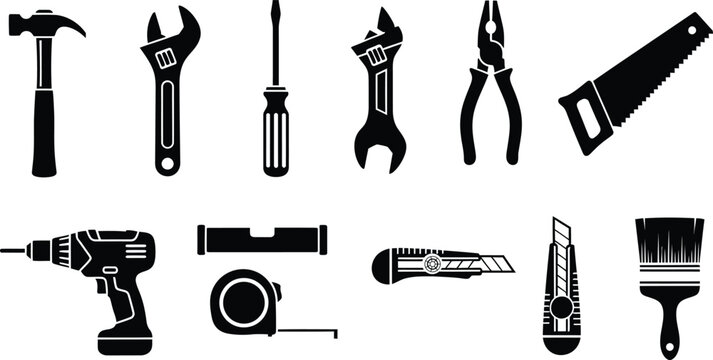 Collection of hand tools and equipment for various tasks