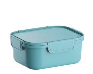 Empty light blue metal lunch box container with lid isolated on transparent background