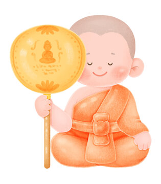 Monk holding a talipot fan