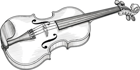 Obraz premium Hand drawn black and white violin illustration isolated on white background