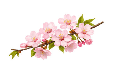 Obraz premium Cherry blossom branch blooming with pink sakura flowers, representing spring, nature, and new beginnings on transparent background
