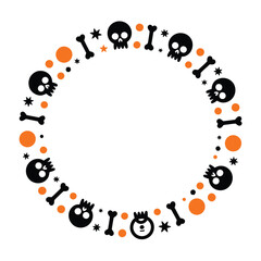 Fototapeta premium A circular halloween wreath featuring skulls bones and orange polka dots