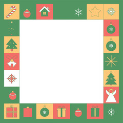 Festive holiday border featuring christmas icons and a blank center