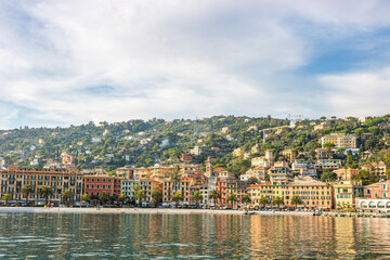 Fototapeta premium Beautiful cliffside of Cinque Terre and Amalfi Coast in Italy viewed from the sea
