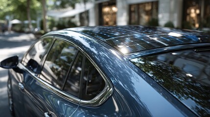 Fototapeta premium Modern Car with Solar Panel Roof for Sustainable Transportation Innovation Concept