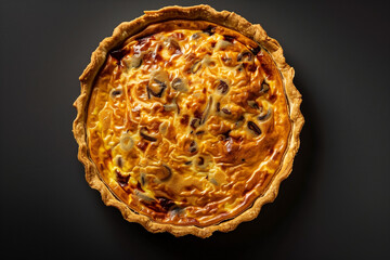 quiche open pie on table top view