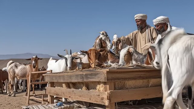Traditional Goat Market in the Middle East with Local Men
