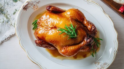 Fuliji Roast Chicken (符离集烧鸡), whole Chinese braised roast chicken, glossy golden brown skin, tender and juicy texture, seasoned with star anise, cinnamon, cloves, ginger, and soy sauce