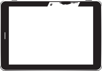 A close-up view of a modern tablet computer with a blank white screen displayed on a plain background