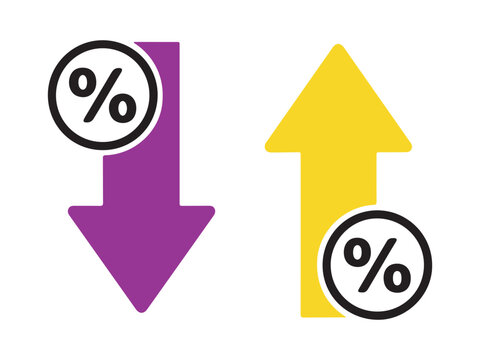 Percentage icons with up and down arrows symbolizing rate increase and decrease