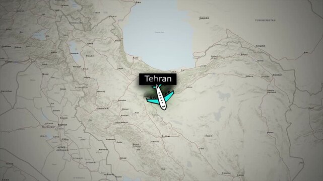 Tehran to Dubai Flight Route Map Animation 4K Video on World Map