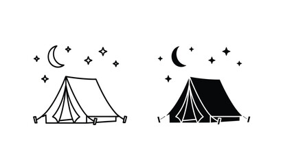 Black and white tent illustrations with moon and stars © ARSM D