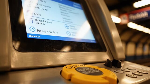 Close Up Card Payment Terminal During Transaction On Screen.
