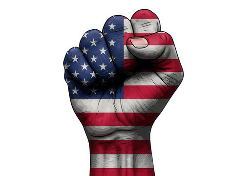 American flag fist raised in protest or solidarity