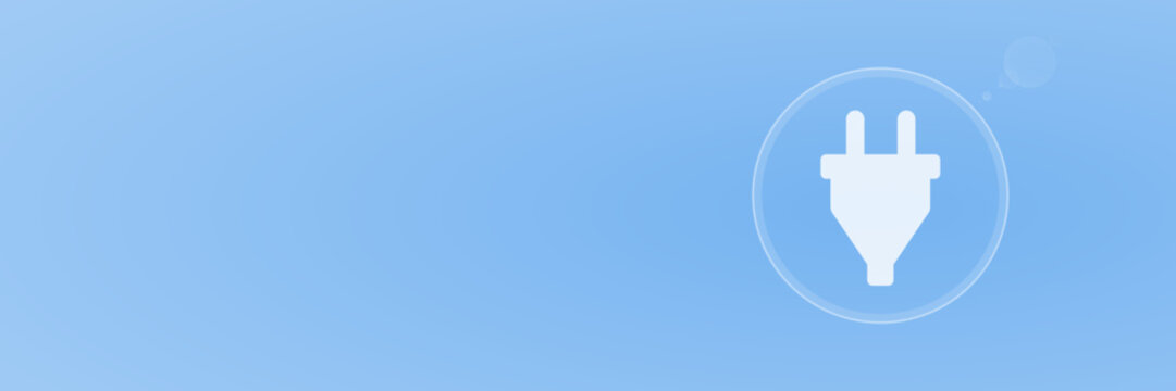 Stecker Icon Header Blau Vektor Illustration mit Copy Space und svg unter 60 kB