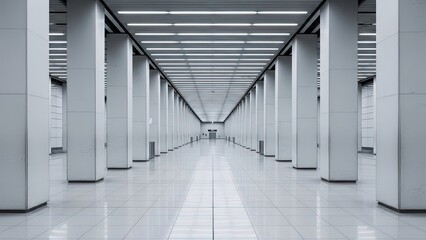 Obraz premium Modern architectural interior perspective with repetitive pillars and geometric lines