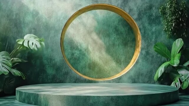 Elegant green room with circular mirror and lush foliage. Saint Patrick's Day, St Paddy's Day, St Patty's Day - Irish National Holiday and Cultural Celebration