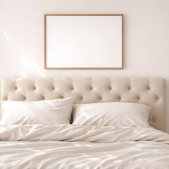 Horizontal Frame Mockups Above Bed in Neutral Bedroom Interior