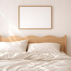 Horizontal Frame Mockups Above Bed in Neutral Bedroom Interior