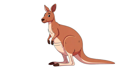 Fototapeta premium A cartoon kangaroo standing on a white background with a smile