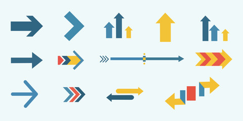 Collection of various colorful arrows pointing in different directions