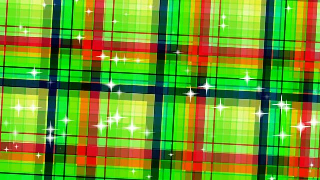 Vivid geometric Christmas plaid pattern with sparkling accents in bright festive colors