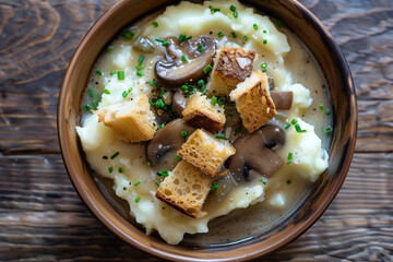 mushroom soup mashed potatoes on table top view