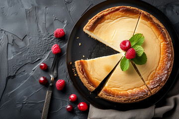 traditional cheesecake on table top view
