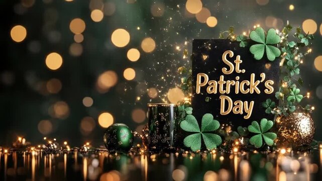 Festive st. patrick's day celebration with shamrocks and lights. Saint Patrick's Day, St Paddy's Day, St Patty's Day - Irish National Holiday and Cultural Celebration