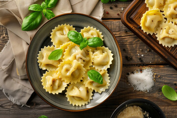 traditional piedmontese agnolotti on table top view