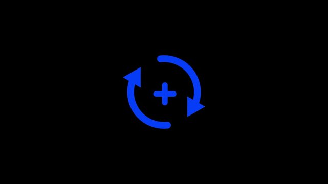 Blue circular arrows with plus sign on black background